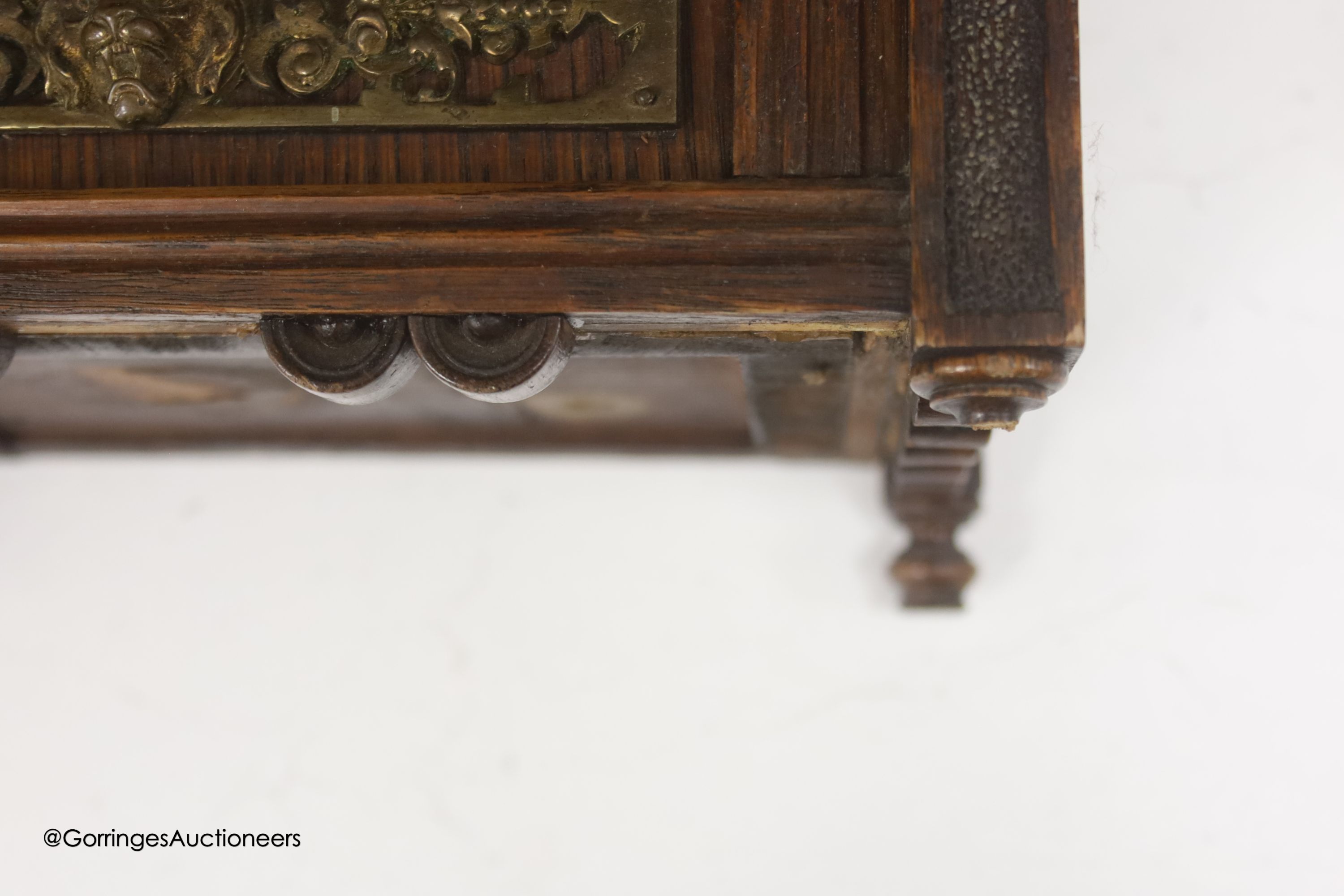 A late 19th century oak mantel clock, retailed by Crambrook of Southampton height 33cm